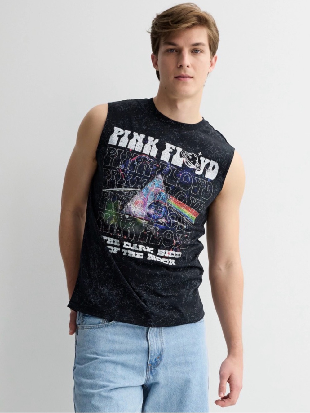 Hybrid Men's Size Medium Pink Floyd 1973 Moon Graphic Muscle Tank Top.Black.NWT